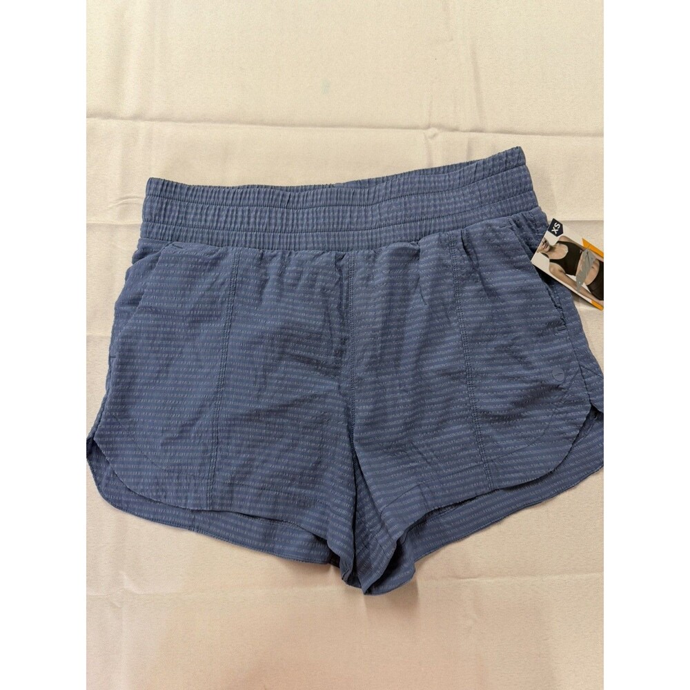 Avia Hybrid Running Shorts XS High Rise Smocked Waistband Blue Striped